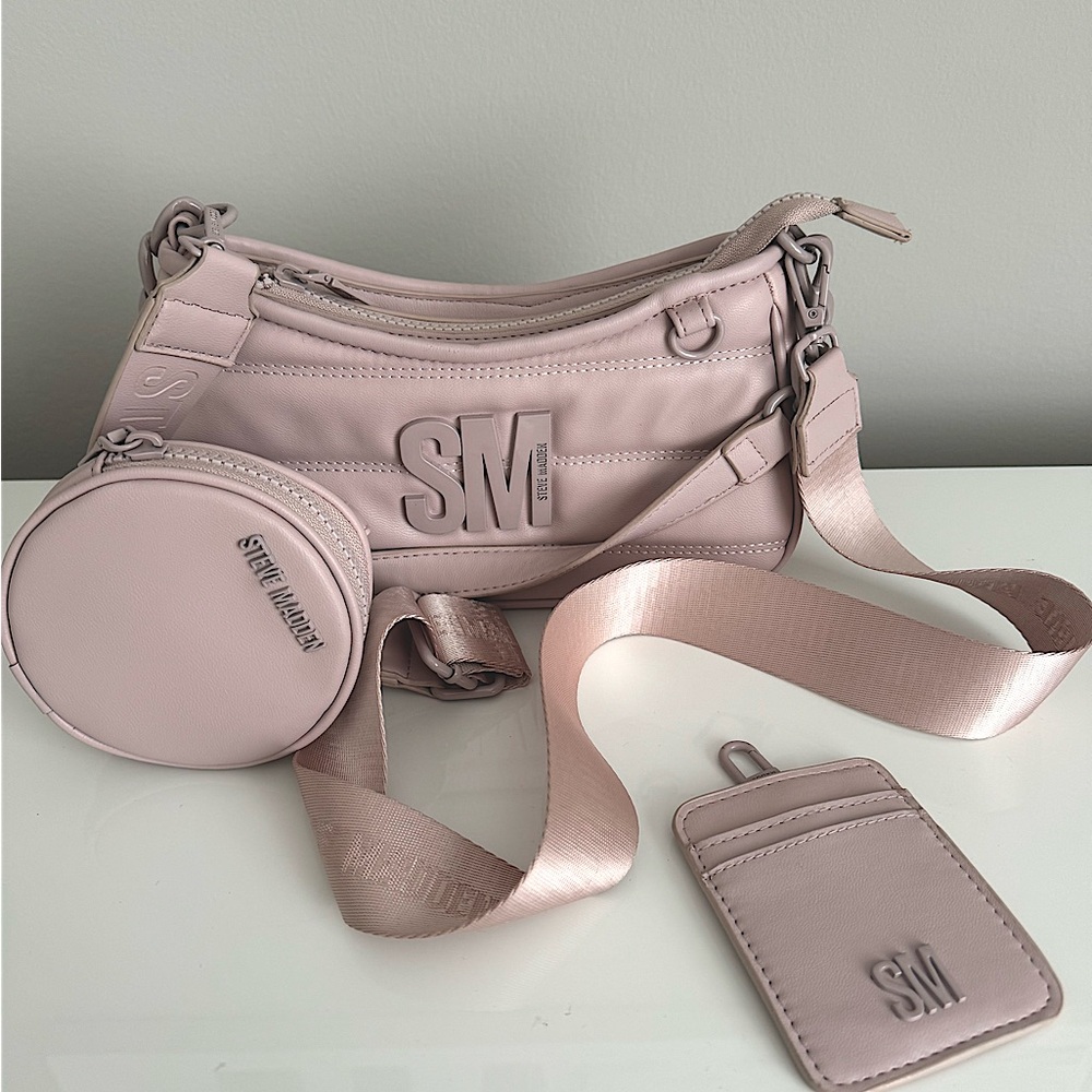 Steve Madden | Pink Puffer Leather / Fabric Sporty Crossbody Bag | Purse